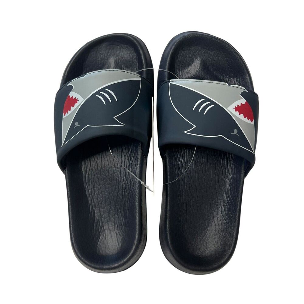 Youth Boys Shark‎ Slides Big Lots Navy Combo Sandals Size 12/13 Pool Summer